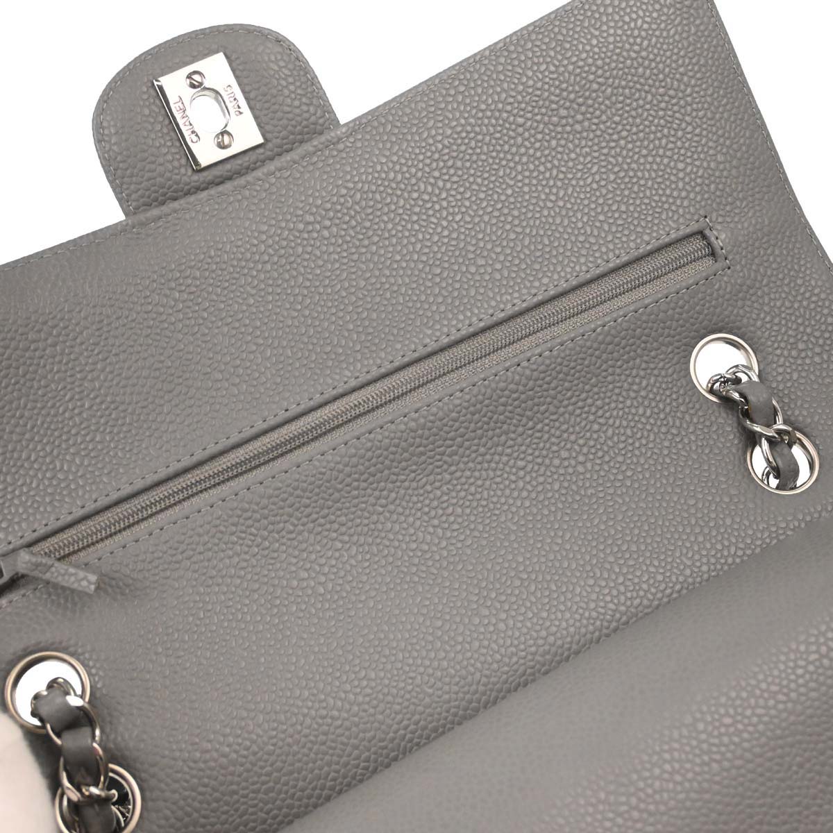 Chanel Gray Caviar Skin Medium Classic Double Flap Shoulder Bag