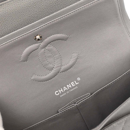 Chanel Gray Caviar Skin Medium Classic Double Flap Shoulder Bag
