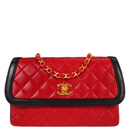 Chanel Red Lambskin Straight Flap Shoulder Bag