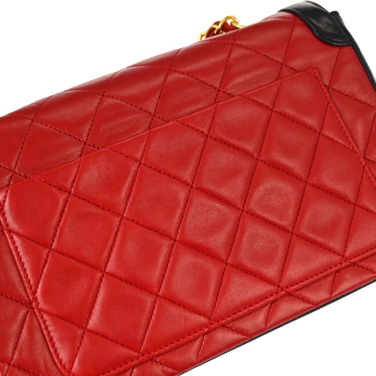 Chanel Red Lambskin Straight Flap Shoulder Bag