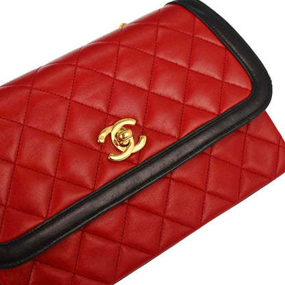 Chanel Red Lambskin Straight Flap Shoulder Bag
