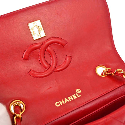 Chanel Red Lambskin Straight Flap Shoulder Bag
