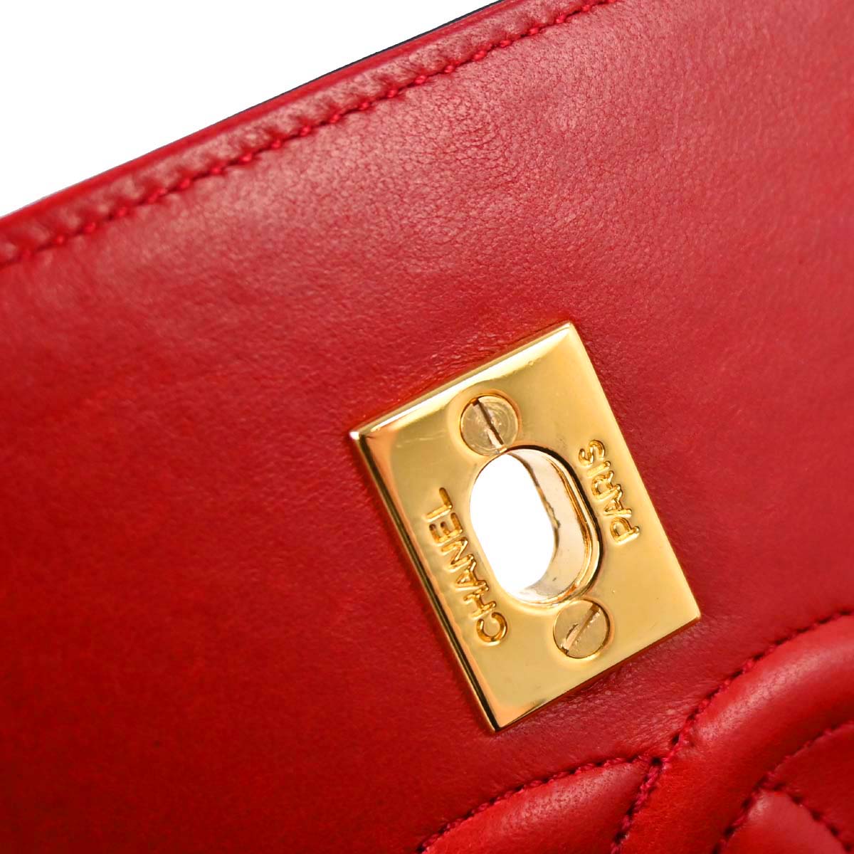 Chanel Red Lambskin Straight Flap Shoulder Bag