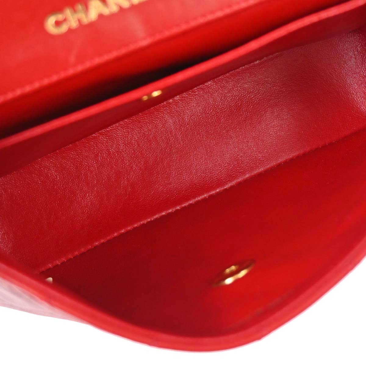 Chanel Red Lambskin Straight Flap Shoulder Bag