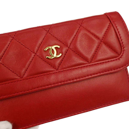 Chanel Red Lambskin Straight Flap Shoulder Bag