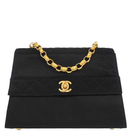 Chanel Black Satin Straight Flap Shoulder Bag