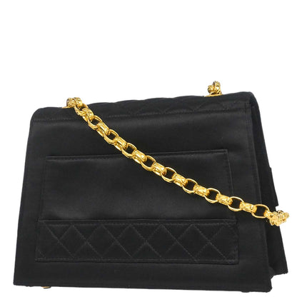 Chanel Black Satin Straight Flap Shoulder Bag