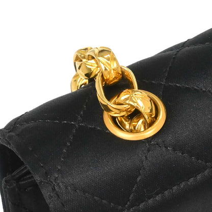 Chanel Black Satin Straight Flap Shoulder Bag