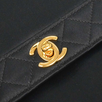 Chanel Black Satin Straight Flap Shoulder Bag