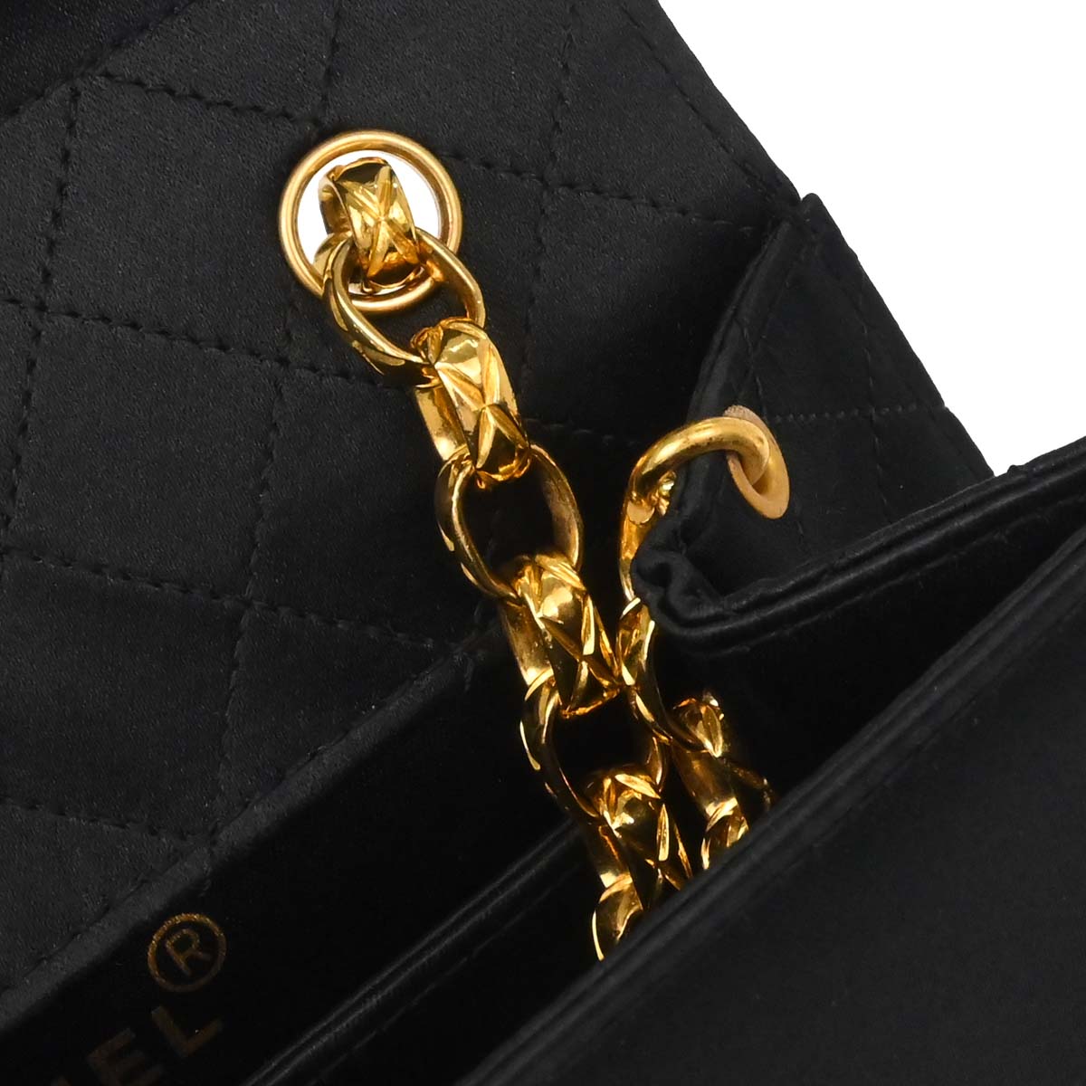 Chanel Black Satin Straight Flap Shoulder Bag