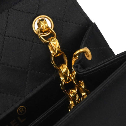 Chanel Black Satin Straight Flap Shoulder Bag