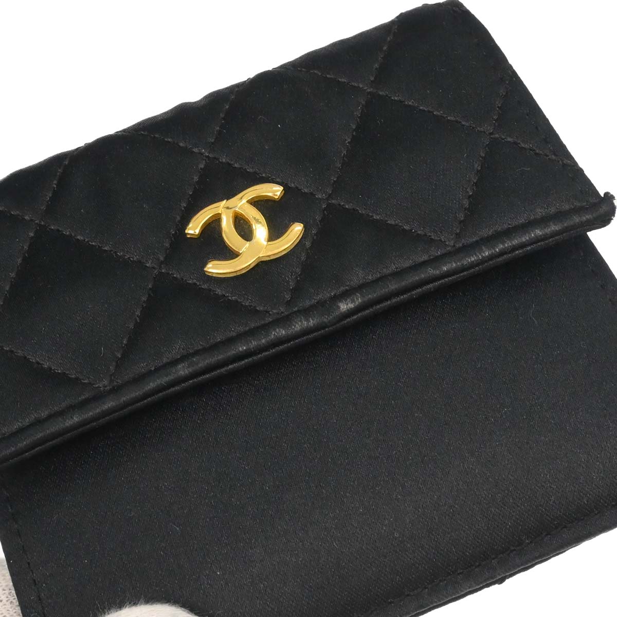Chanel Black Satin Straight Flap Shoulder Bag