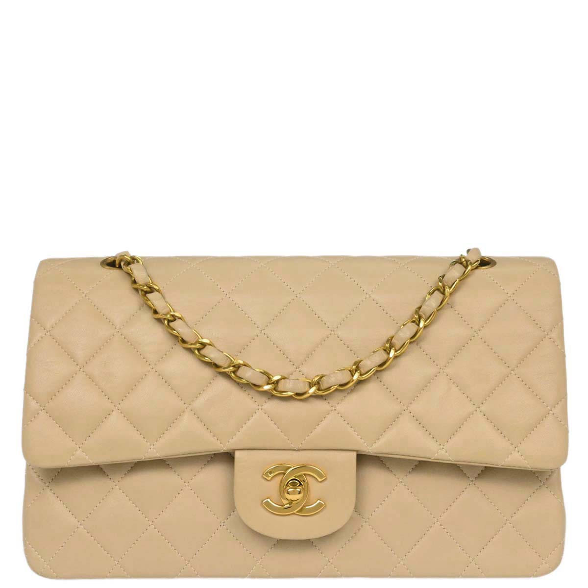 Chanel Beige Lambskin Medium Classic Double Flap Bag