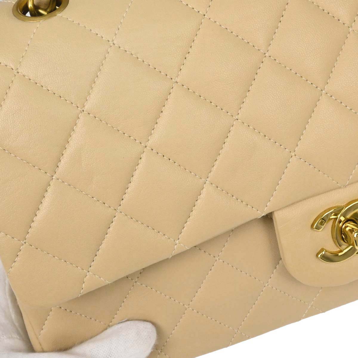 Chanel Beige Lambskin Medium Classic Double Flap Bag