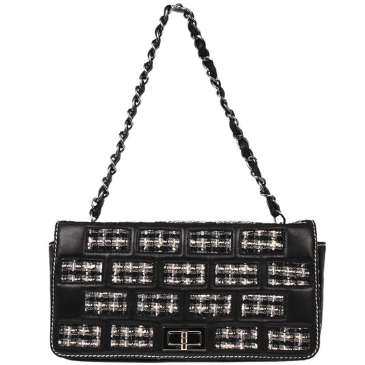 Chanel Black Tweed Lambskin Mademoiselle Lock Handbag