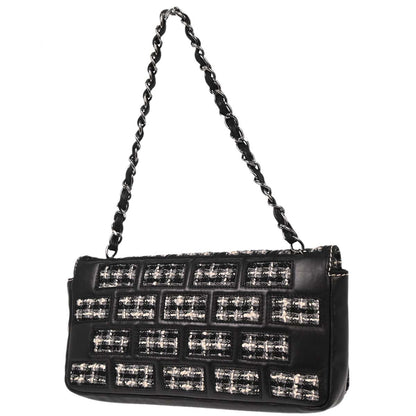 Chanel Black Tweed Lambskin Mademoiselle Lock Handbag