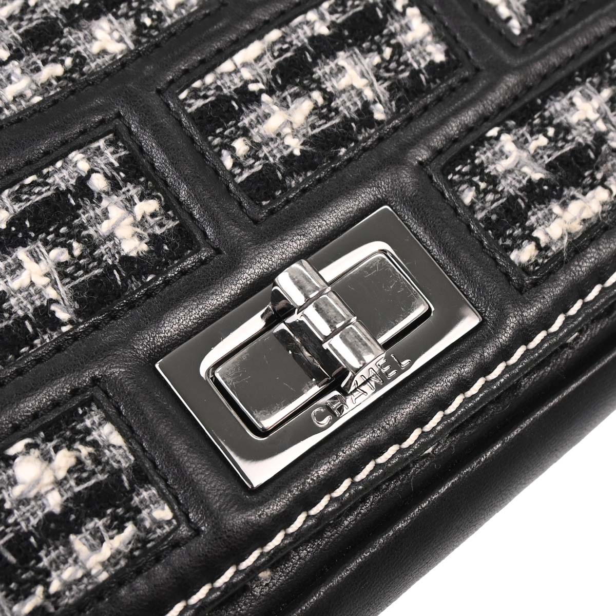 Chanel Black Tweed Lambskin Mademoiselle Lock Handbag