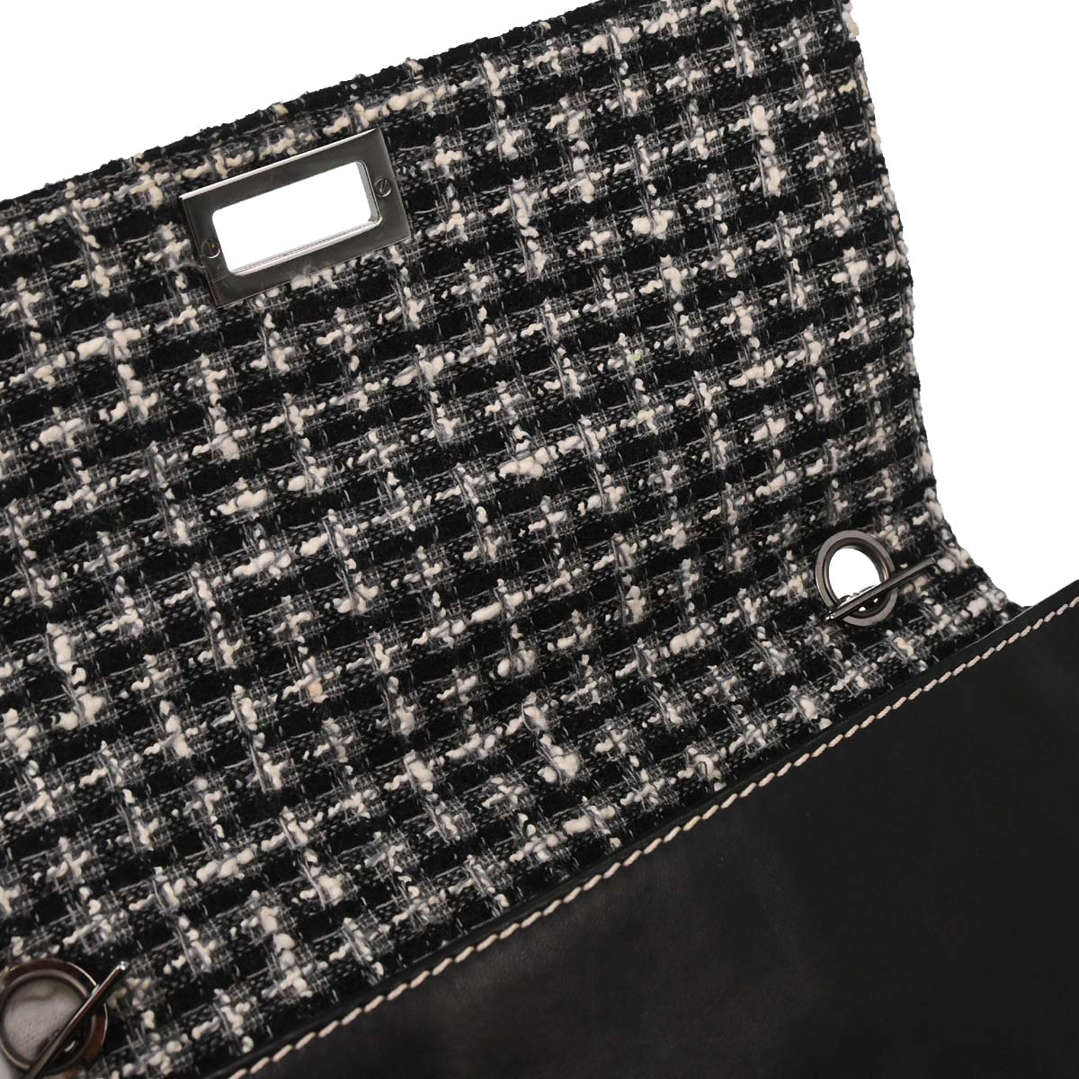 Chanel Black Tweed Lambskin Mademoiselle Lock Handbag