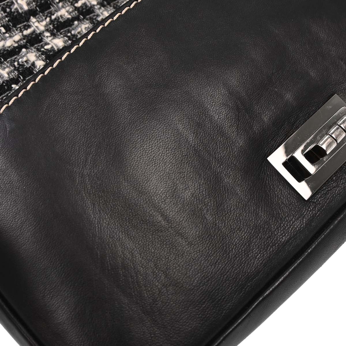 Chanel Black Tweed Lambskin Mademoiselle Lock Handbag