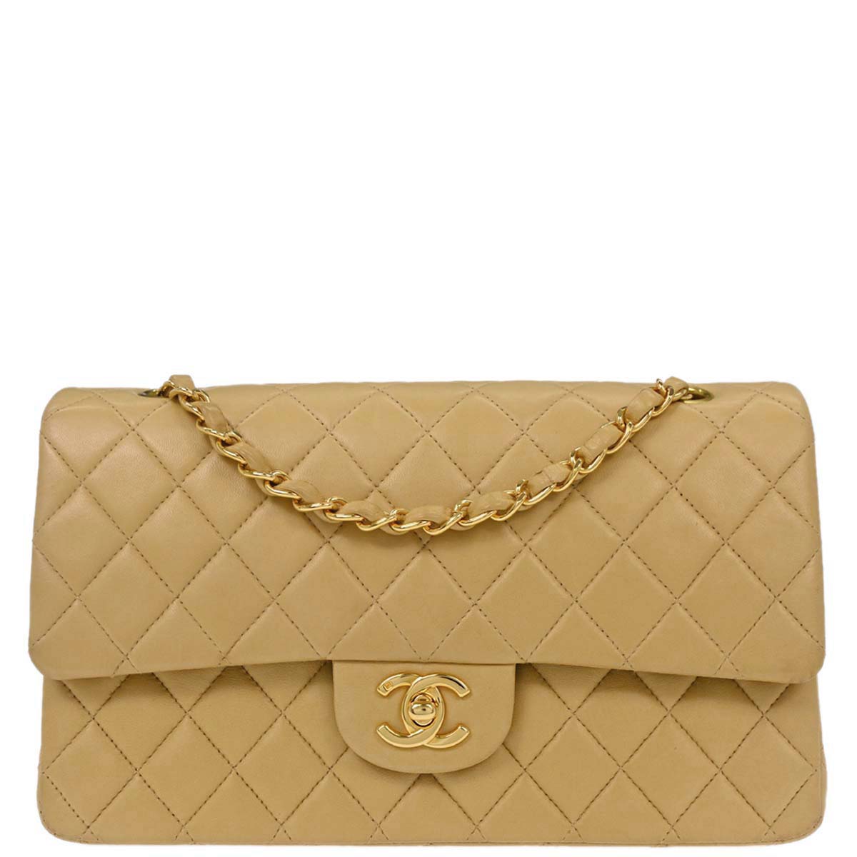 Chanel Beige Lambskin Medium Classic Double Flap Bag