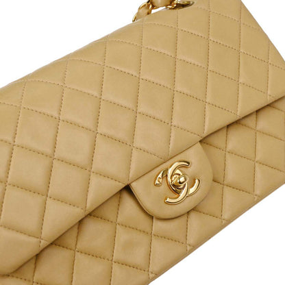 Chanel Beige Lambskin Medium Classic Double Flap Bag