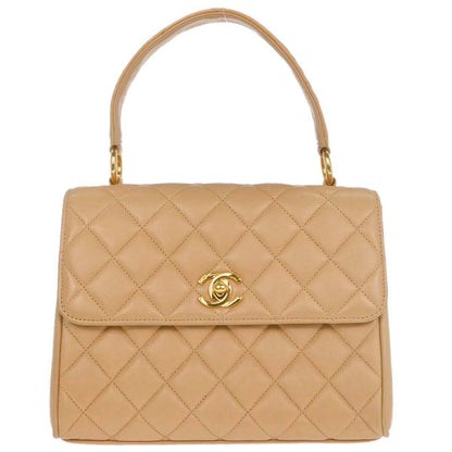 Chanel Beige Lambskin Straight Flap Top Handle Handbag