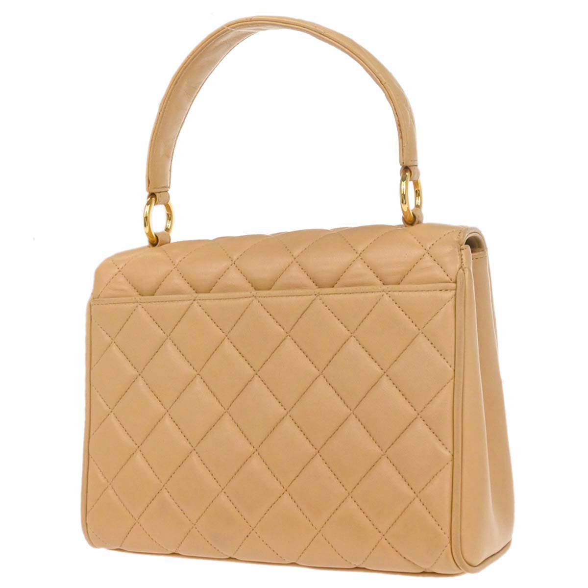 Chanel Beige Lambskin Straight Flap Top Handle Handbag