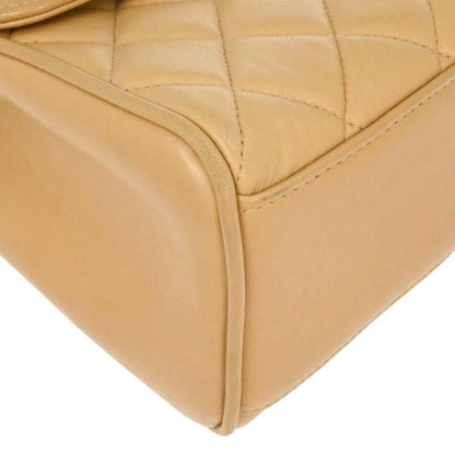 Chanel Beige Lambskin Straight Flap Top Handle Handbag