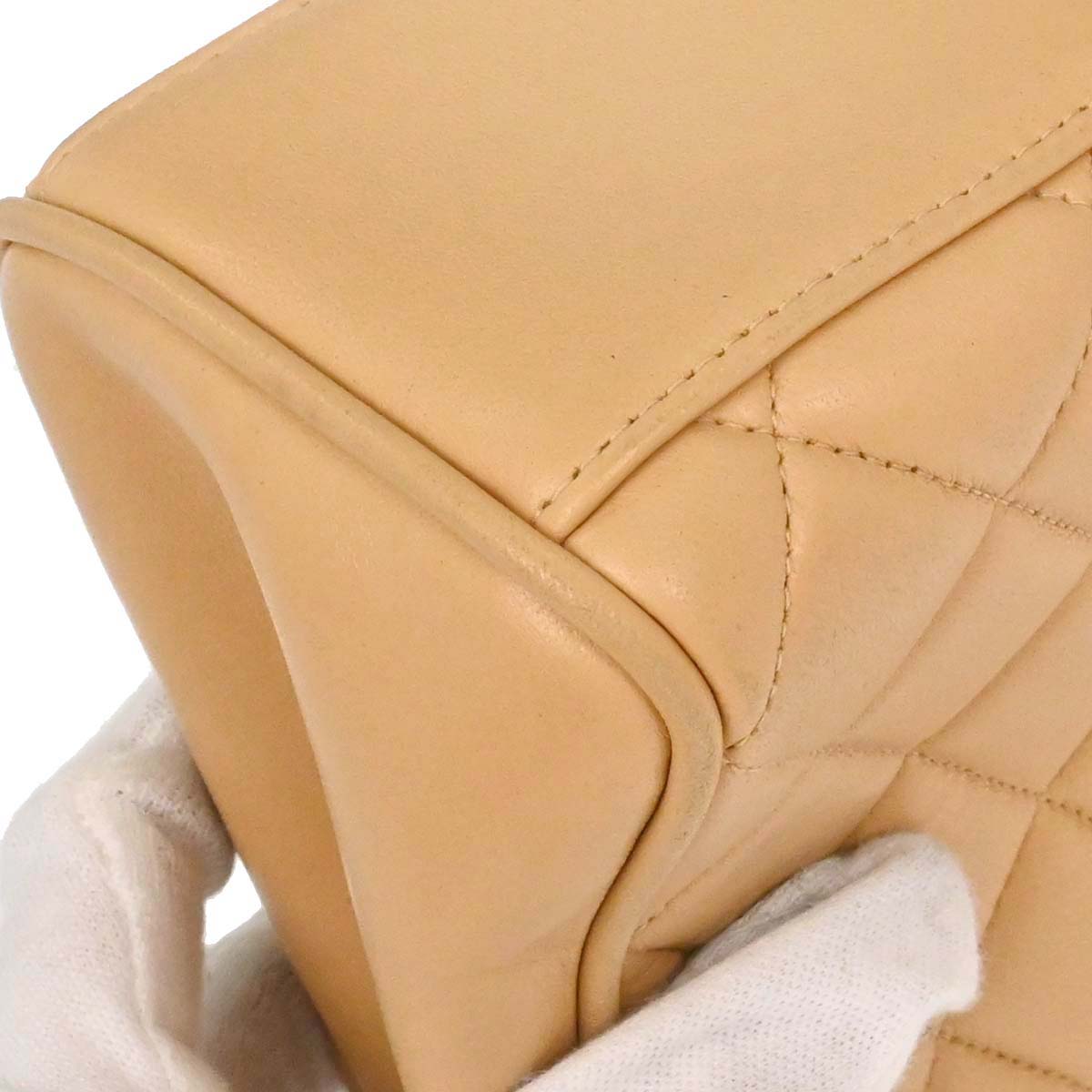 Chanel Beige Lambskin Straight Flap Top Handle Handbag