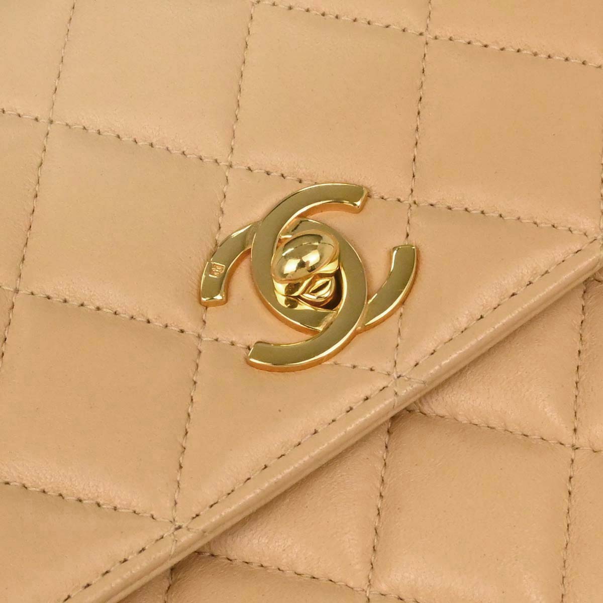 Chanel Beige Lambskin Straight Flap Top Handle Handbag