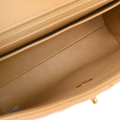 Chanel Beige Lambskin Straight Flap Top Handle Handbag