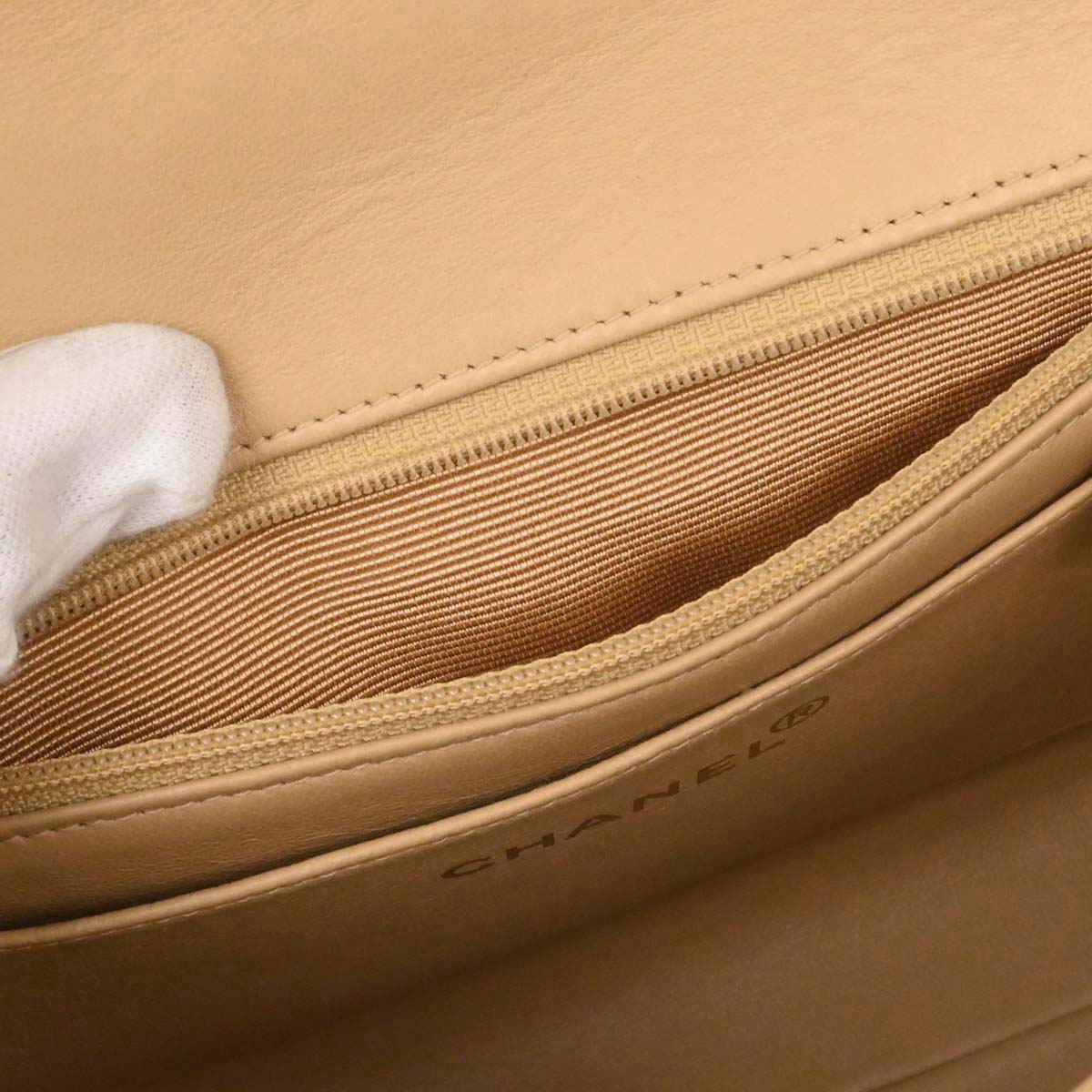 Chanel Beige Lambskin Straight Flap Top Handle Handbag