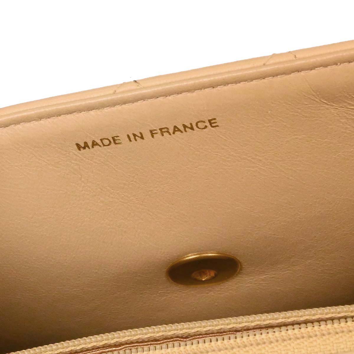 Chanel Beige Lambskin Straight Flap Top Handle Handbag