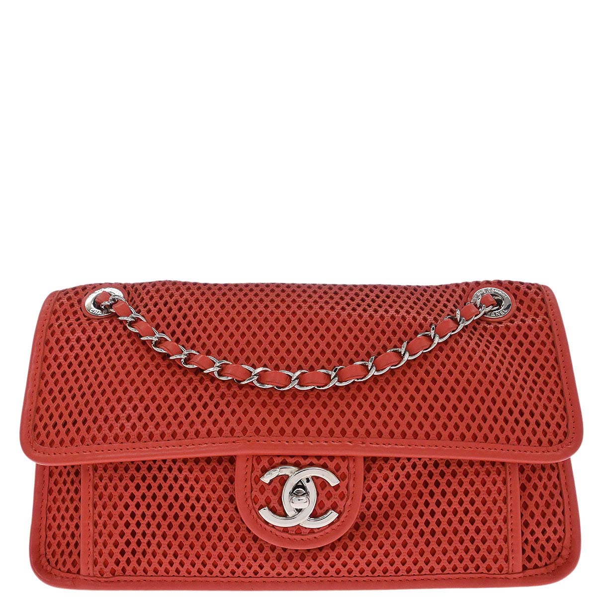 Chanel Red Perforated Calfskin French Riviera Shoulder Bag