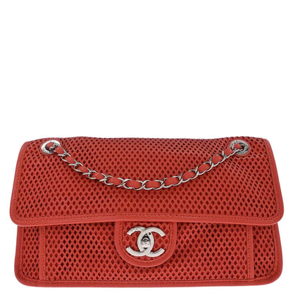 Chanel Red Perforated Calfskin French Riviera Shoulder Bag