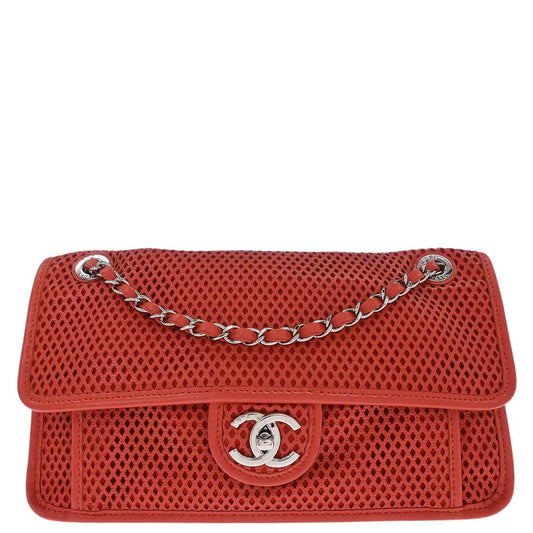Chanel Red Perforated Calfskin French Riviera Shoulder Bag