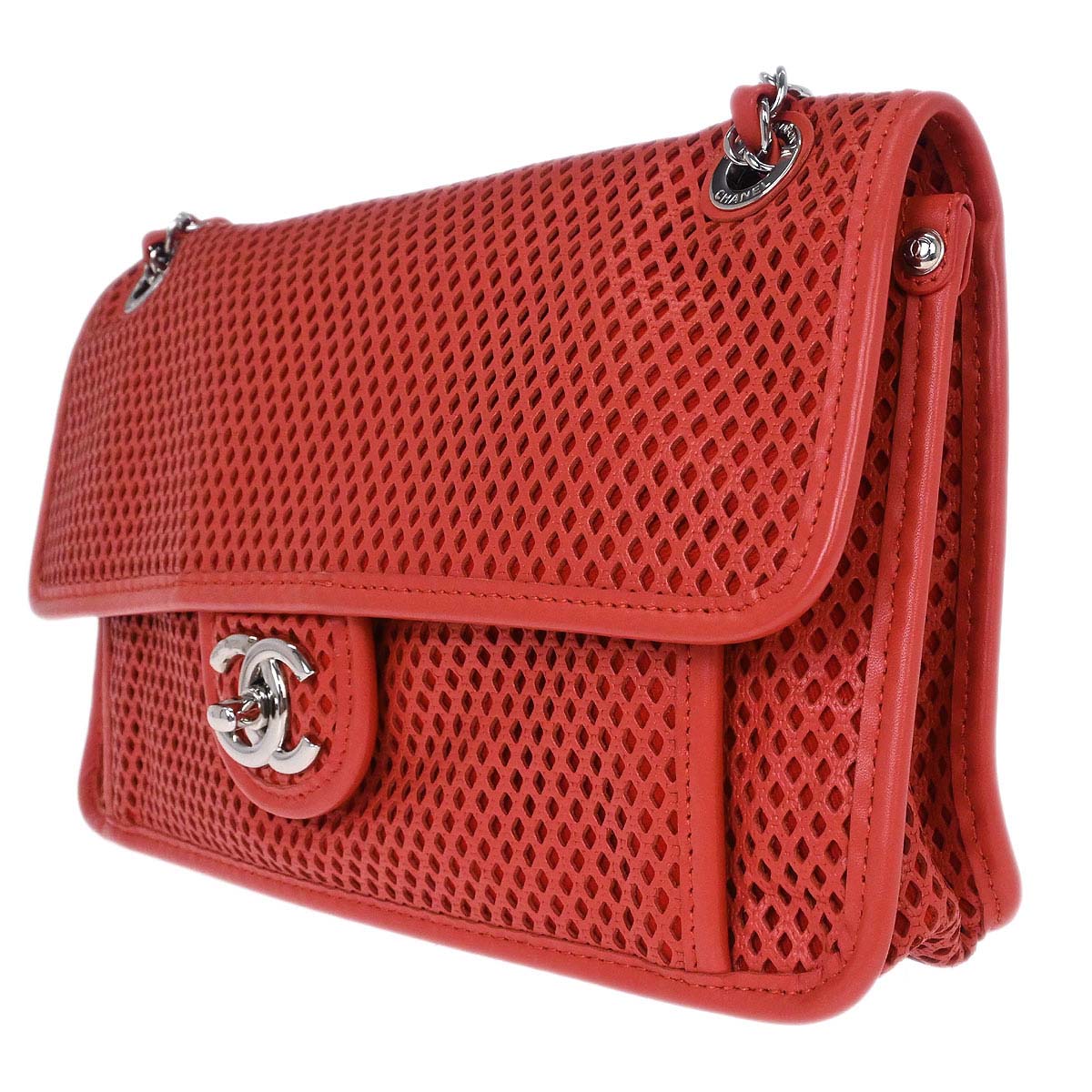 Chanel Red Perforated Calfskin French Riviera Shoulder Bag