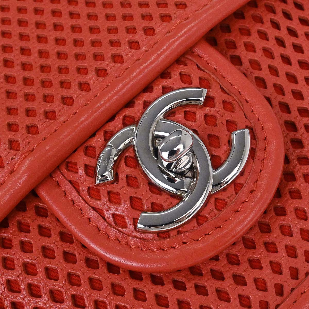Chanel Red Perforated Calfskin French Riviera Shoulder Bag