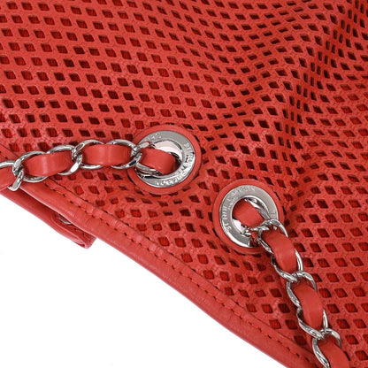 Chanel Red Perforated Calfskin French Riviera Shoulder Bag