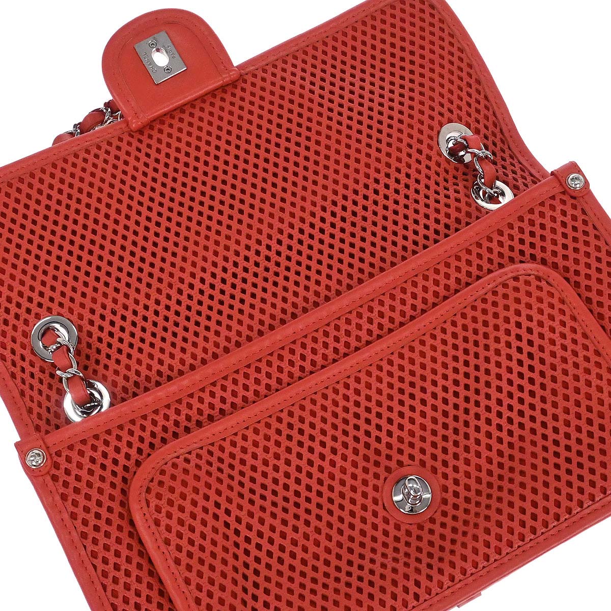 Chanel Red Perforated Calfskin French Riviera Shoulder Bag