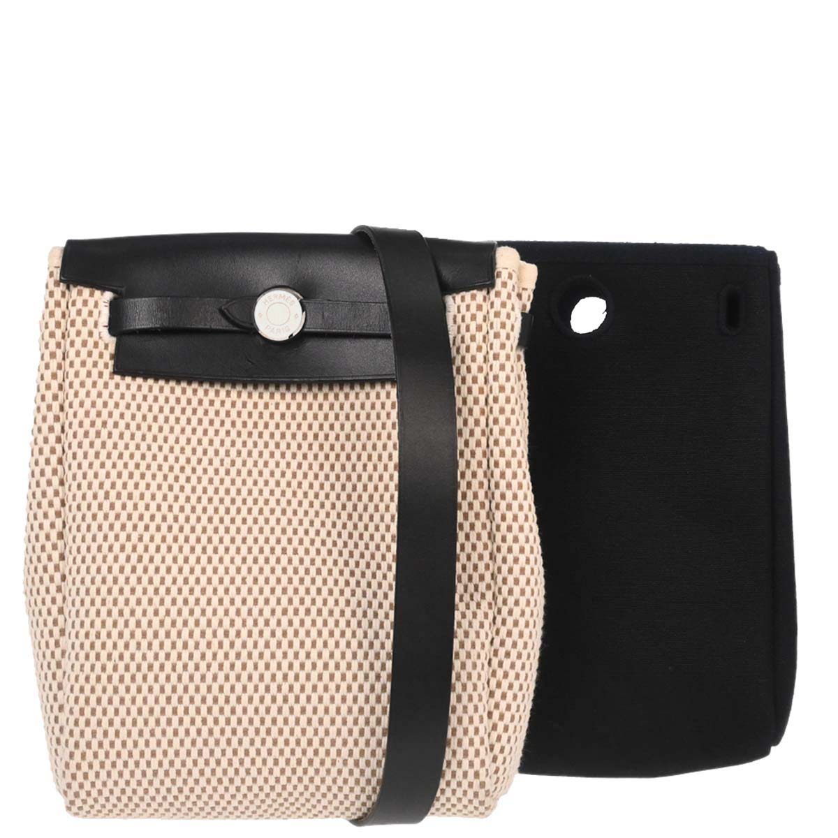 Hermes Black Natural Toile Officier GM Herbag TPM 2 in 1 Shoulder Bag