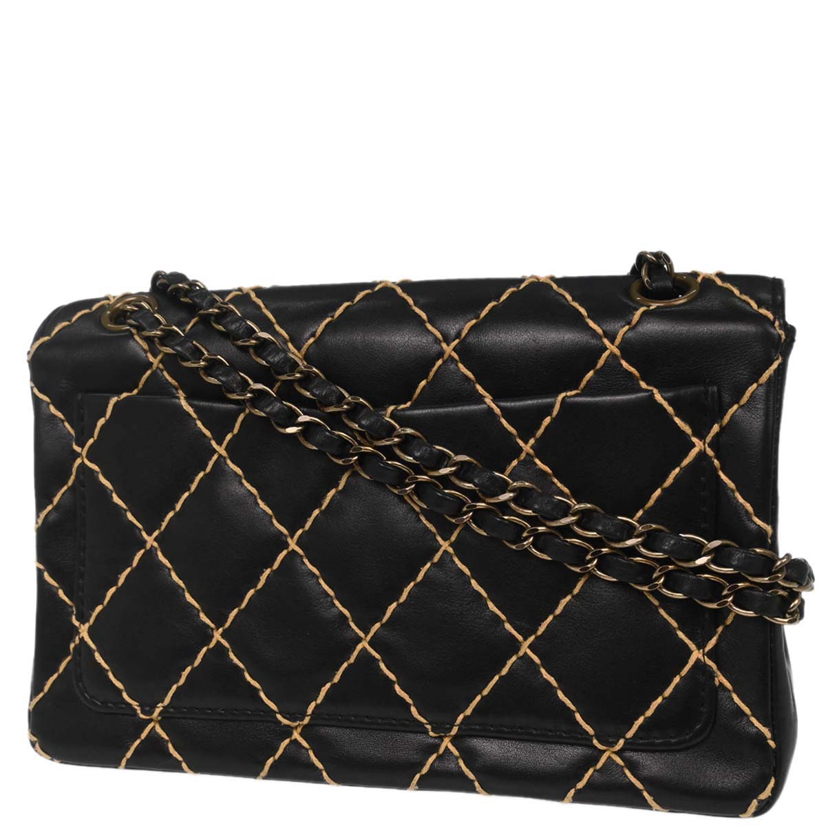Chanel Black Calfskin Wild Stitch Straight Flap Shoulder Bag