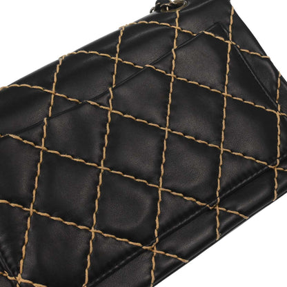 Chanel Black Calfskin Wild Stitch Straight Flap Shoulder Bag