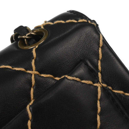 Chanel Black Calfskin Wild Stitch Straight Flap Shoulder Bag