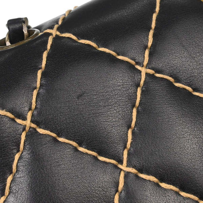Chanel Black Calfskin Wild Stitch Straight Flap Shoulder Bag
