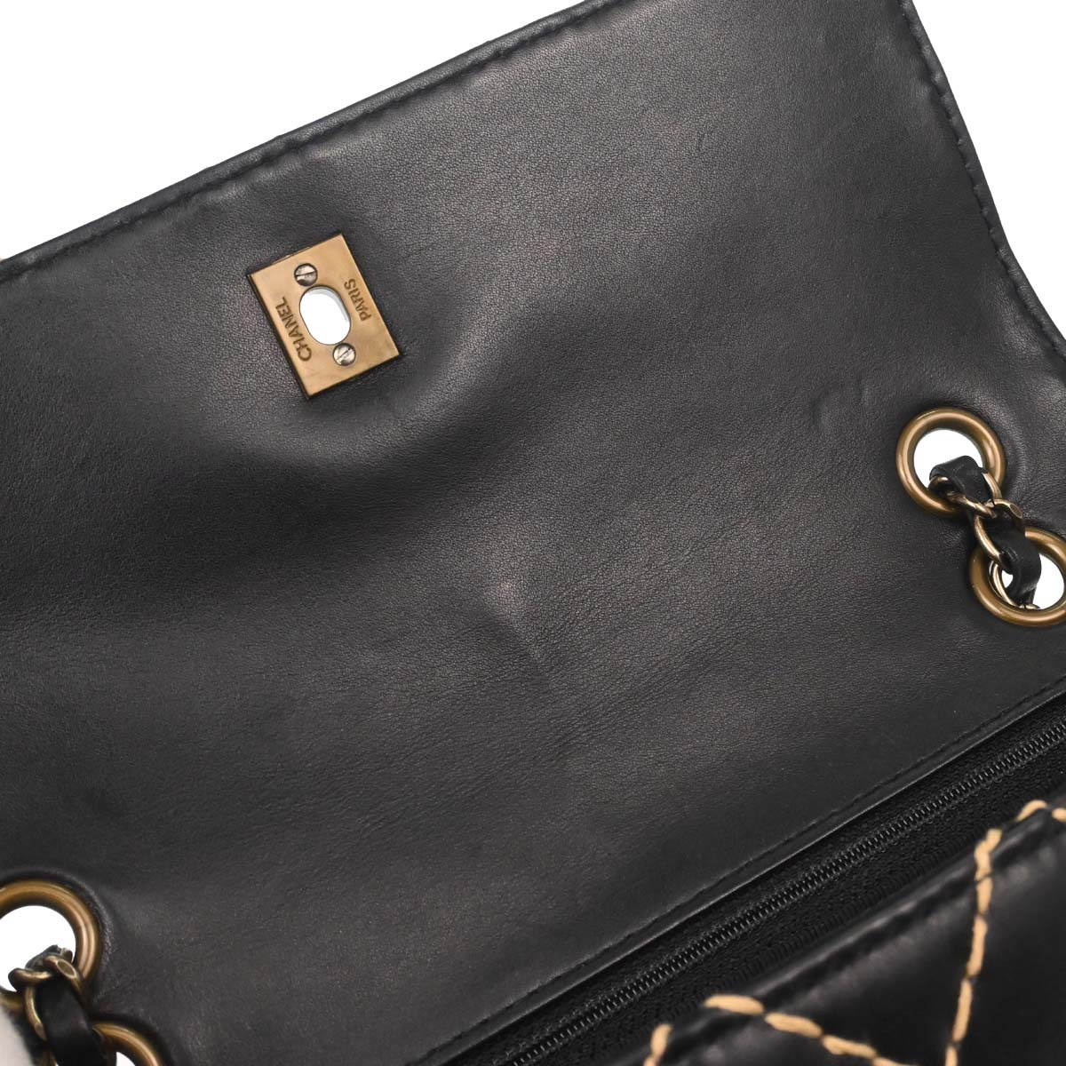 Chanel Black Calfskin Wild Stitch Straight Flap Shoulder Bag