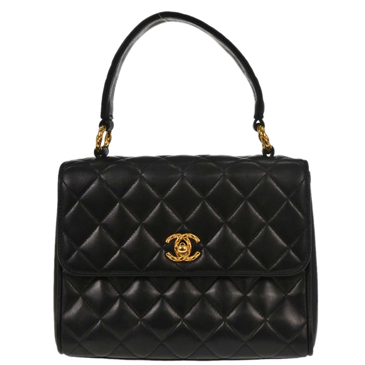 Chanel Black Lambskin Straight Flap Handbag