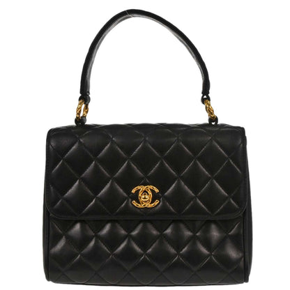 Chanel Black Lambskin Straight Flap Handbag