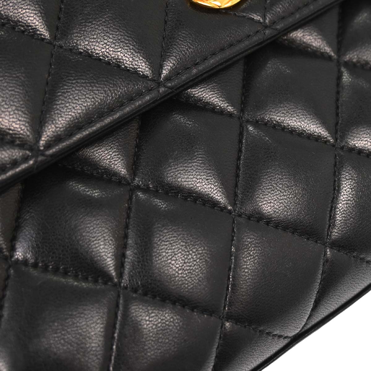 Chanel Black Lambskin Straight Flap Handbag
