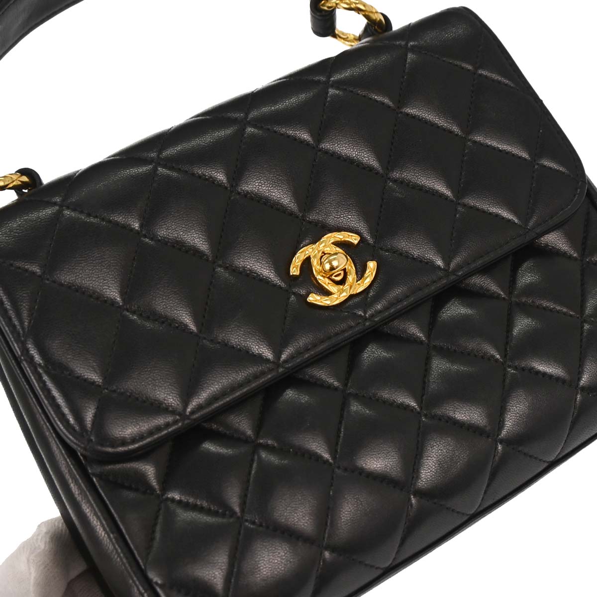 Chanel Black Lambskin Straight Flap Handbag